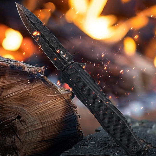 Нож складной RUiKE P188-B (Сталь_D2-Blackwash/Черный_G10)